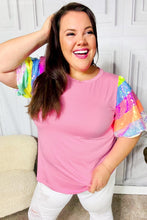 Load image into Gallery viewer, Stand Out Pink Rainbow Sequin Puff Sleeve Top