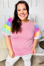 Load image into Gallery viewer, Stand Out Pink Rainbow Sequin Puff Sleeve Top