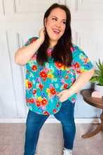 Load image into Gallery viewer, Take Me Away Teal Floral Drop Shoulder Babydoll Top