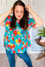 Load image into Gallery viewer, Take Me Away Teal Floral Drop Shoulder Babydoll Top