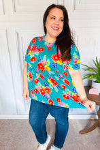 Load image into Gallery viewer, Take Me Away Teal Floral Drop Shoulder Babydoll Top