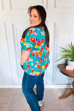 Load image into Gallery viewer, Take Me Away Teal Floral Drop Shoulder Babydoll Top
