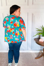 Load image into Gallery viewer, Take Me Away Teal Floral Drop Shoulder Babydoll Top