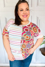 Load image into Gallery viewer, Always Fun Ivory & Fuchsia Stripe and Crochet Print Top