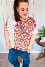 Load image into Gallery viewer, Always Fun Ivory & Fuchsia Stripe and Crochet Print Top