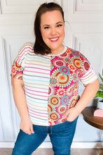 Load image into Gallery viewer, Always Fun Ivory & Fuchsia Stripe and Crochet Print Top