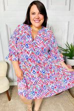 Load image into Gallery viewer, Love Found Blue & Lavender Ikat Print V Neck Dress