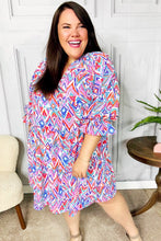 Load image into Gallery viewer, Love Found Blue & Lavender Ikat Print V Neck Dress