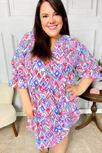 Load image into Gallery viewer, Love Found Blue & Lavender Ikat Print V Neck Dress