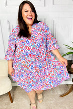 Load image into Gallery viewer, Love Found Blue & Lavender Ikat Print V Neck Dress