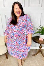 Load image into Gallery viewer, Love Found Blue & Lavender Ikat Print V Neck Dress