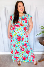 Load image into Gallery viewer, What A Vision Aqua Floral Fit & Flare Maxi Dress