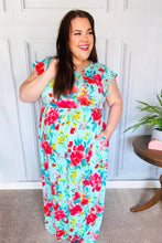 Load image into Gallery viewer, What A Vision Aqua Floral Fit & Flare Maxi Dress
