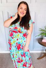 Load image into Gallery viewer, What A Vision Aqua Floral Fit & Flare Maxi Dress