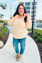 Load image into Gallery viewer, The Perfect Day Oatmeal Notched Neck Contrast Stitch Knit Hoodie