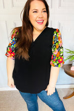 Load image into Gallery viewer, Eyes On You Black Floral Puff Sleeve V Neck Top