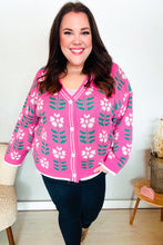 Load image into Gallery viewer, All For Love Fuchsia Flower Print Button Down Knit Cardigan