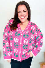 Load image into Gallery viewer, All For Love Fuchsia Flower Print Button Down Knit Cardigan