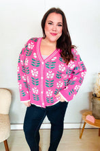 Load image into Gallery viewer, All For Love Fuchsia Flower Print Button Down Knit Cardigan