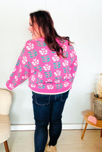 Load image into Gallery viewer, All For Love Fuchsia Flower Print Button Down Knit Cardigan