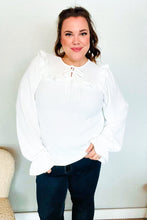 Load image into Gallery viewer, Eyes On You Ivory Ribbon Tie Bow Square Neck Ruffle Bubble Sleeve Blouse