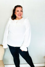 Load image into Gallery viewer, Eyes On You Ivory Ribbon Tie Bow Square Neck Ruffle Bubble Sleeve Blouse