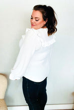 Load image into Gallery viewer, Eyes On You Ivory Ribbon Tie Bow Square Neck Ruffle Bubble Sleeve Blouse