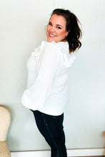 Load image into Gallery viewer, Eyes On You Ivory Ribbon Tie Bow Square Neck Ruffle Bubble Sleeve Blouse