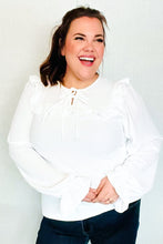 Load image into Gallery viewer, Eyes On You Ivory Ribbon Tie Bow Square Neck Ruffle Bubble Sleeve Blouse