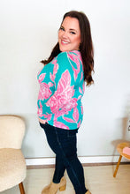 Load image into Gallery viewer, Find Love Aqua/Pink Fitted Floral Print Buttery Soft Knit Top