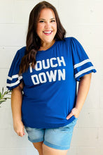 Load image into Gallery viewer, Stand Out Blue "TOUCHDOWN" Sequin Bubble Sleeve Game Day Top