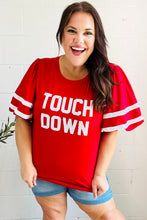 Load image into Gallery viewer, Stand Out Red "TOUCHDOWN" Sequin Bubble Sleeve Game Day Top