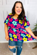 Load image into Gallery viewer, Sunny Days Navy Flat Floral Bubble Sleeve Babydoll Top