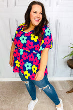 Load image into Gallery viewer, Sunny Days Navy Flat Floral Bubble Sleeve Babydoll Top