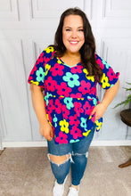 Load image into Gallery viewer, Sunny Days Navy Flat Floral Bubble Sleeve Babydoll Top