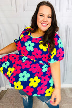 Load image into Gallery viewer, Sunny Days Navy Flat Floral Bubble Sleeve Babydoll Top