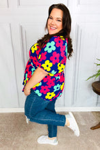 Load image into Gallery viewer, Sunny Days Navy Flat Floral Bubble Sleeve Babydoll Top