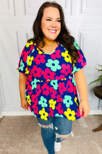 Load image into Gallery viewer, Sunny Days Navy Flat Floral Bubble Sleeve Babydoll Top