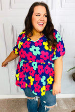 Load image into Gallery viewer, Sunny Days Navy Flat Floral Bubble Sleeve Babydoll Top