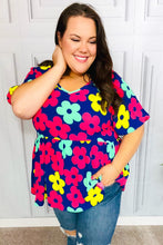 Load image into Gallery viewer, Sunny Days Navy Flat Floral Bubble Sleeve Babydoll Top