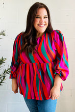 Load image into Gallery viewer, Rust & Berry Abstract Print Babydoll Air Flow Woven Top