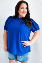 Load image into Gallery viewer, Lovely In Holiday Blue Frill Mock Neck Woven Top
