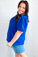 Load image into Gallery viewer, Lovely In Holiday Blue Frill Mock Neck Woven Top