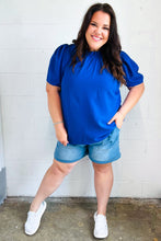 Load image into Gallery viewer, Lovely In Holiday Blue Frill Mock Neck Woven Top