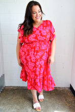 Load image into Gallery viewer, Remember Me Red & Pink Floral Print Smocked Waist Midi Dress