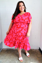 Load image into Gallery viewer, Remember Me Red & Pink Floral Print Smocked Waist Midi Dress