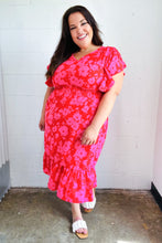 Load image into Gallery viewer, Remember Me Red & Pink Floral Print Smocked Waist Midi Dress