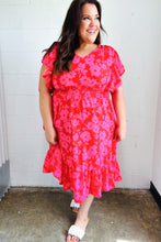 Load image into Gallery viewer, Remember Me Red & Pink Floral Print Smocked Waist Midi Dress