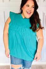 Load image into Gallery viewer, Love Life Cotton Turquoise Frill Mock Neck Flutter Sleeve Top