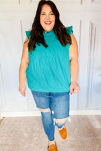 Load image into Gallery viewer, Love Life Cotton Turquoise Frill Mock Neck Flutter Sleeve Top